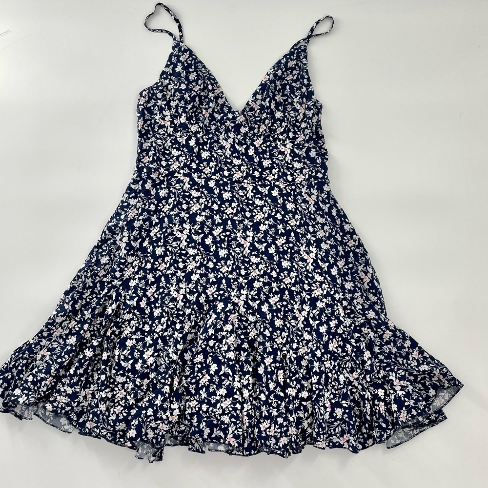RUMOR Floral Ditzy Daisy Navy Blue spaghetti‎ strap lined mini dress